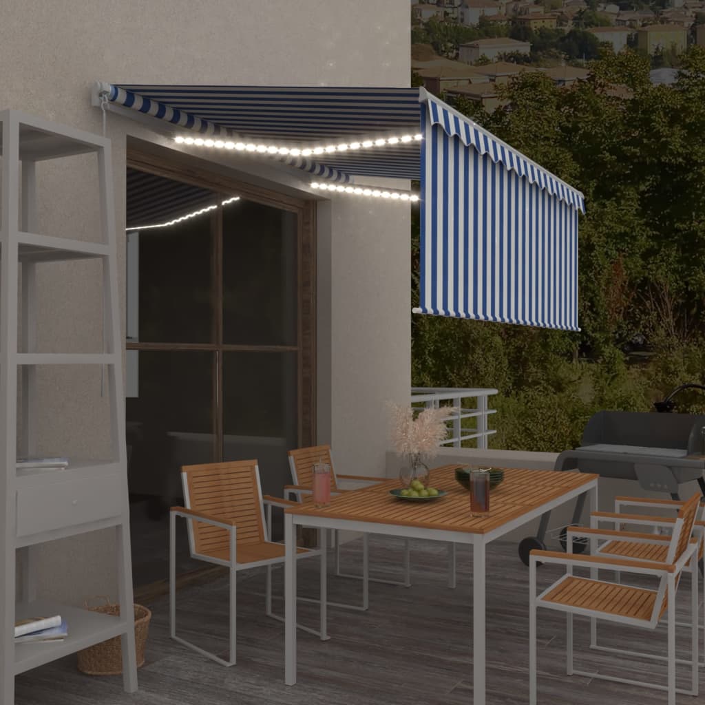vidaXL Markise Manuell Einziehbar mit Rollo LED 3,5x2,5m Blau Weiß