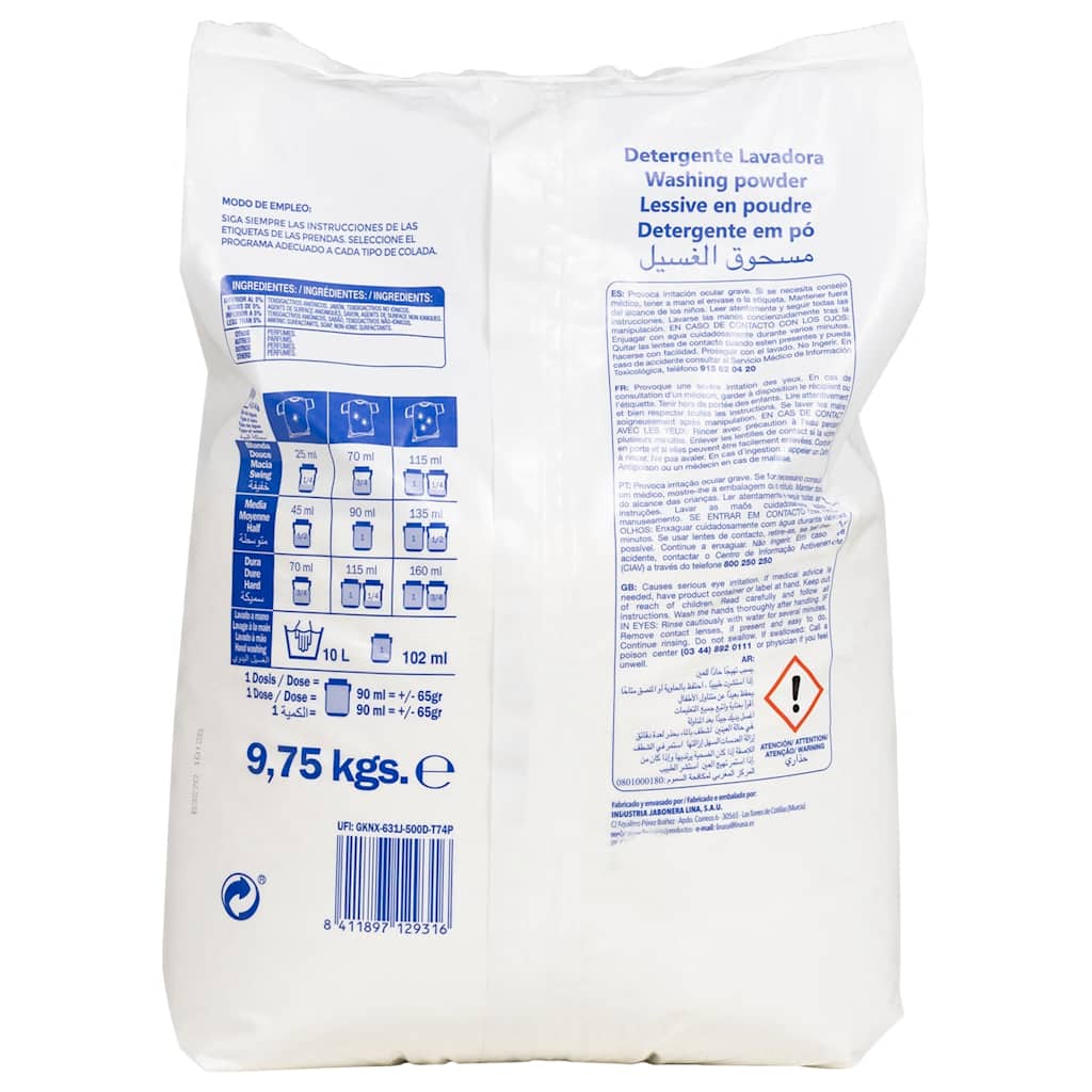 vidaXL Waschpulver für 150 Waschladungen 9,75 kg Weiß