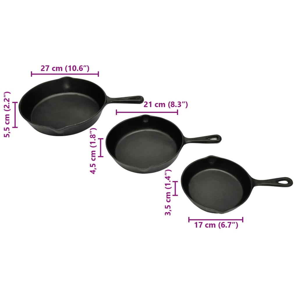 vidaXL 3-tlg. Steakpfannen Set Gusseisen