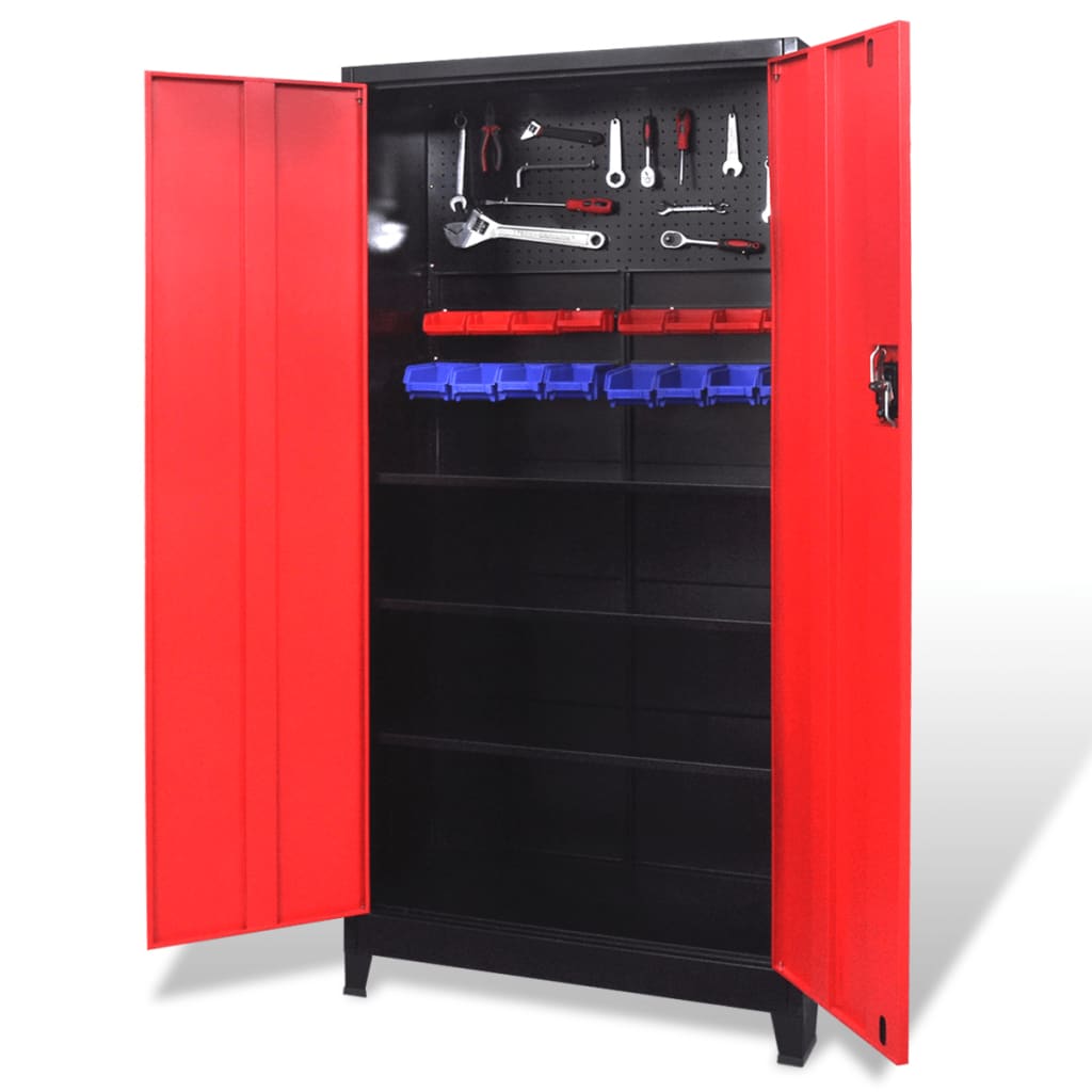 vidaXL Werkzeugschrank mit 2 Türen Stahl 90x40x180 cm Schwarz/Rot