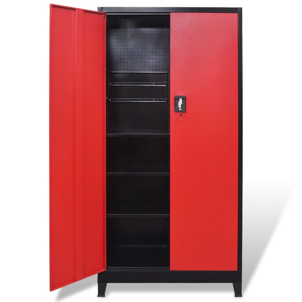 vidaXL Werkzeugschrank mit 2 Türen Stahl 90x40x180 cm Schwarz/Rot