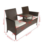 vidaXL 2-Sitzer-Gartensofa mit Teetisch Poly Rattan Braun