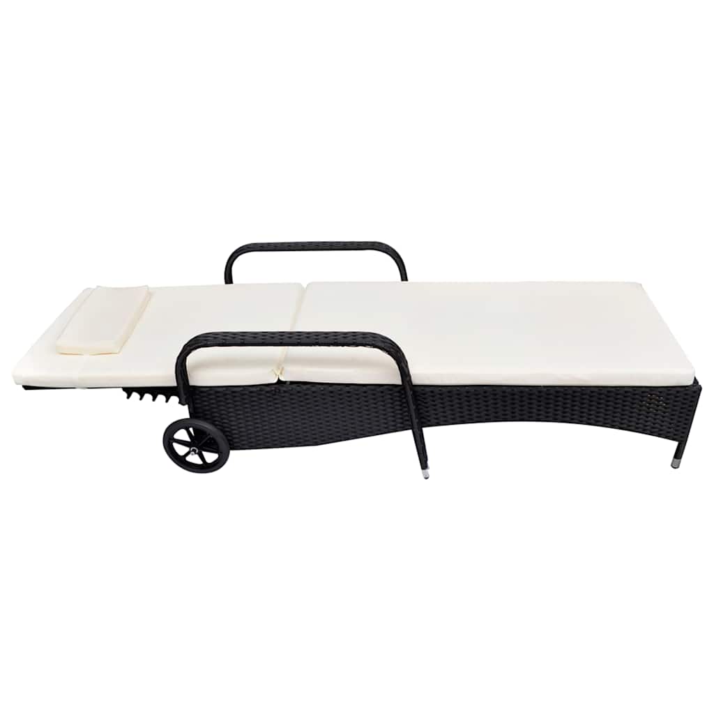 vidaXL Sonnenliege mit Polster & Rollen Poly Rattan Schwarz