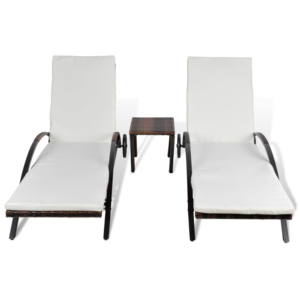 vidaXL Sonnenliegen mit Tisch Poly Rattan Braun