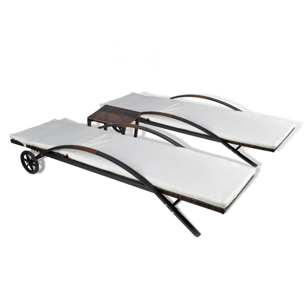 vidaXL Sonnenliegen mit Tisch Poly Rattan Braun