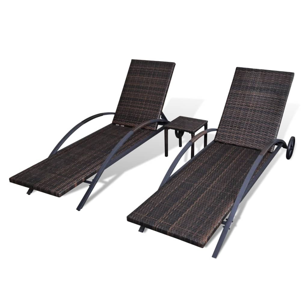 vidaXL Sonnenliegen mit Tisch Poly Rattan Braun