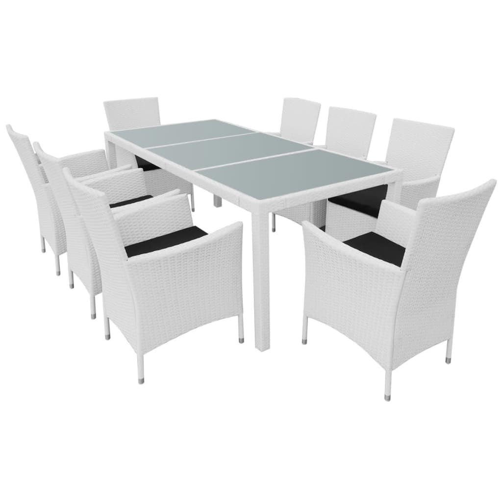 vidaXL 9-tlg. Garten-Essgruppe Poly Rattan Cremeweiß