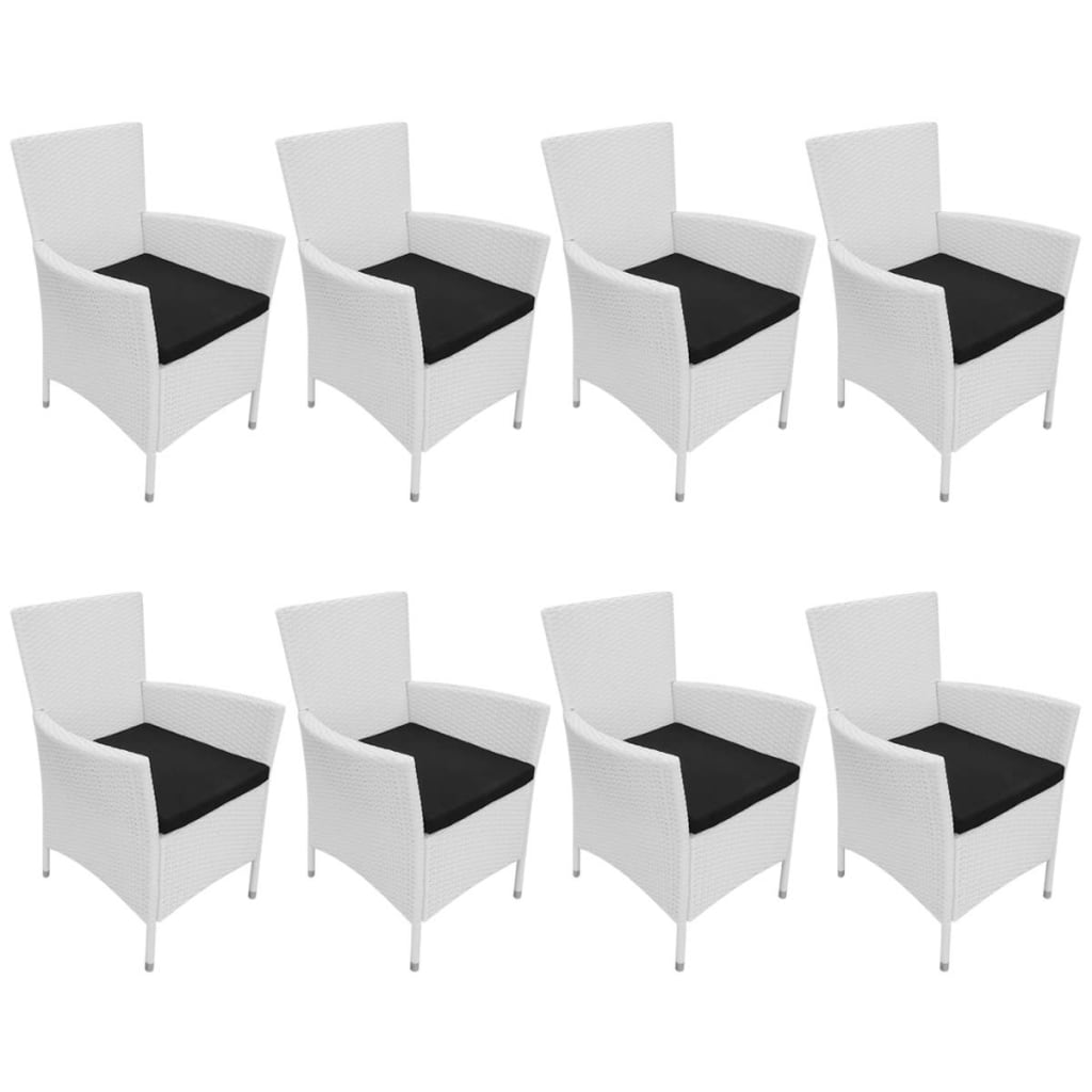 vidaXL 9-tlg. Garten-Essgruppe Poly Rattan Cremeweiß