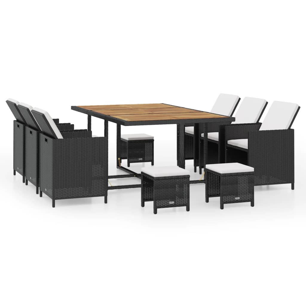 vidaXL 11-tlg. Garten-Essgruppe Poly Rattan Akazienholz Schwarz