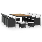 vidaXL 13-tlg. Garten-Essgruppe Poly Rattan Akazienholz Schwarz