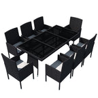 vidaXL 9-tlg. Garten-Essgruppe mit Kissen Poly Rattan Schwarz