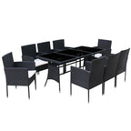 vidaXL 9-tlg. Garten-Essgruppe mit Kissen Poly Rattan Schwarz