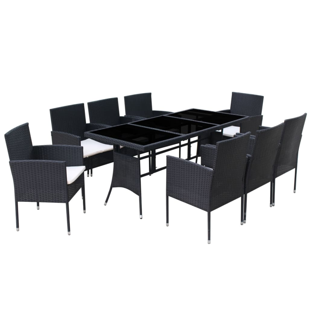 vidaXL 9-tlg. Garten-Essgruppe mit Kissen Poly Rattan Schwarz