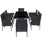 vidaXL 9-tlg. Garten-Essgruppe mit Kissen Poly Rattan Schwarz