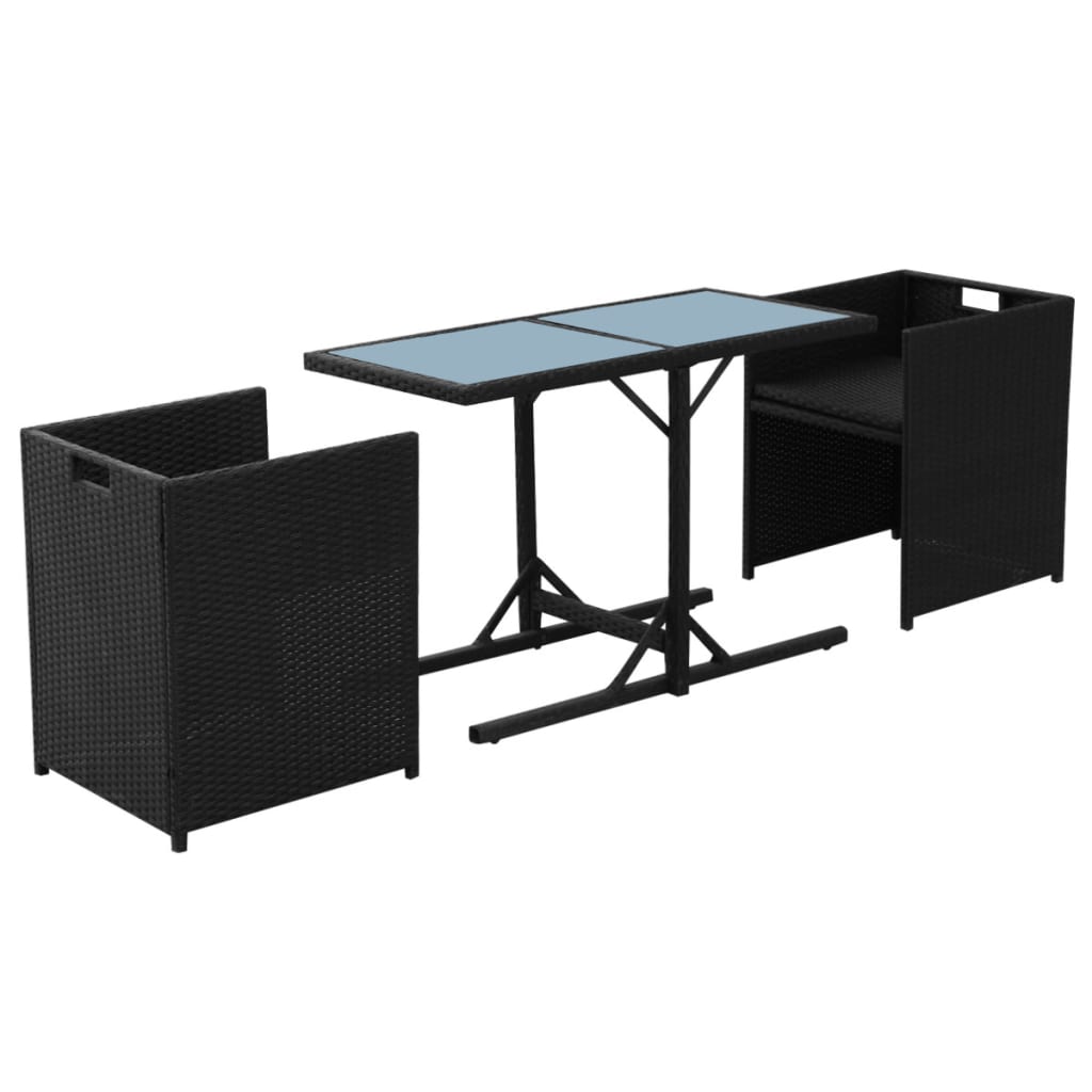 vidaXL 3-tlg. Bistro-Set mit Kissen Poly Rattan Schwarz