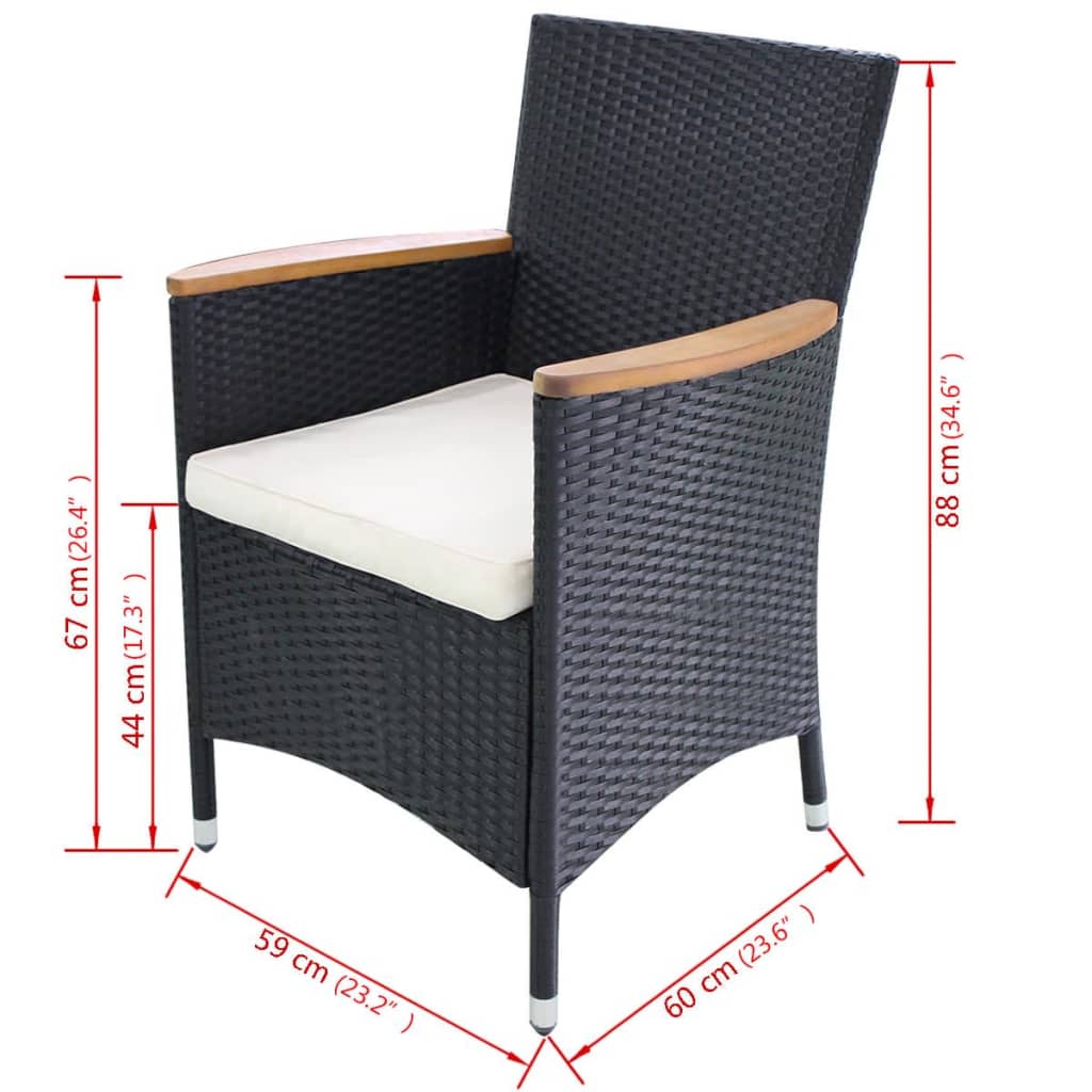 vidaXL Gartenstühle 2 Stk. mit Polstern Poly Rattan Schwarz
