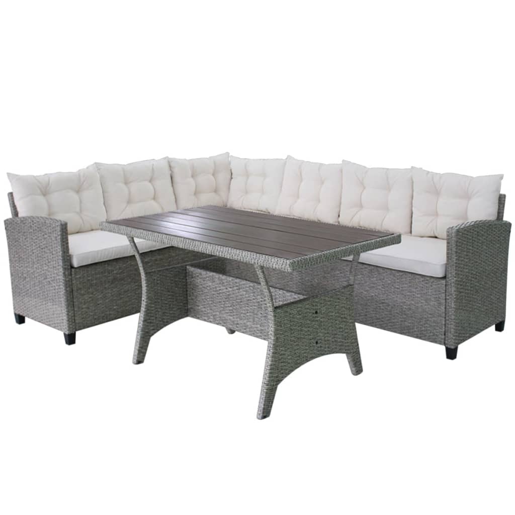 vidaXL 3-tlg. Garten-Lounge-Set mit Auflagen Poly Rattan Grau