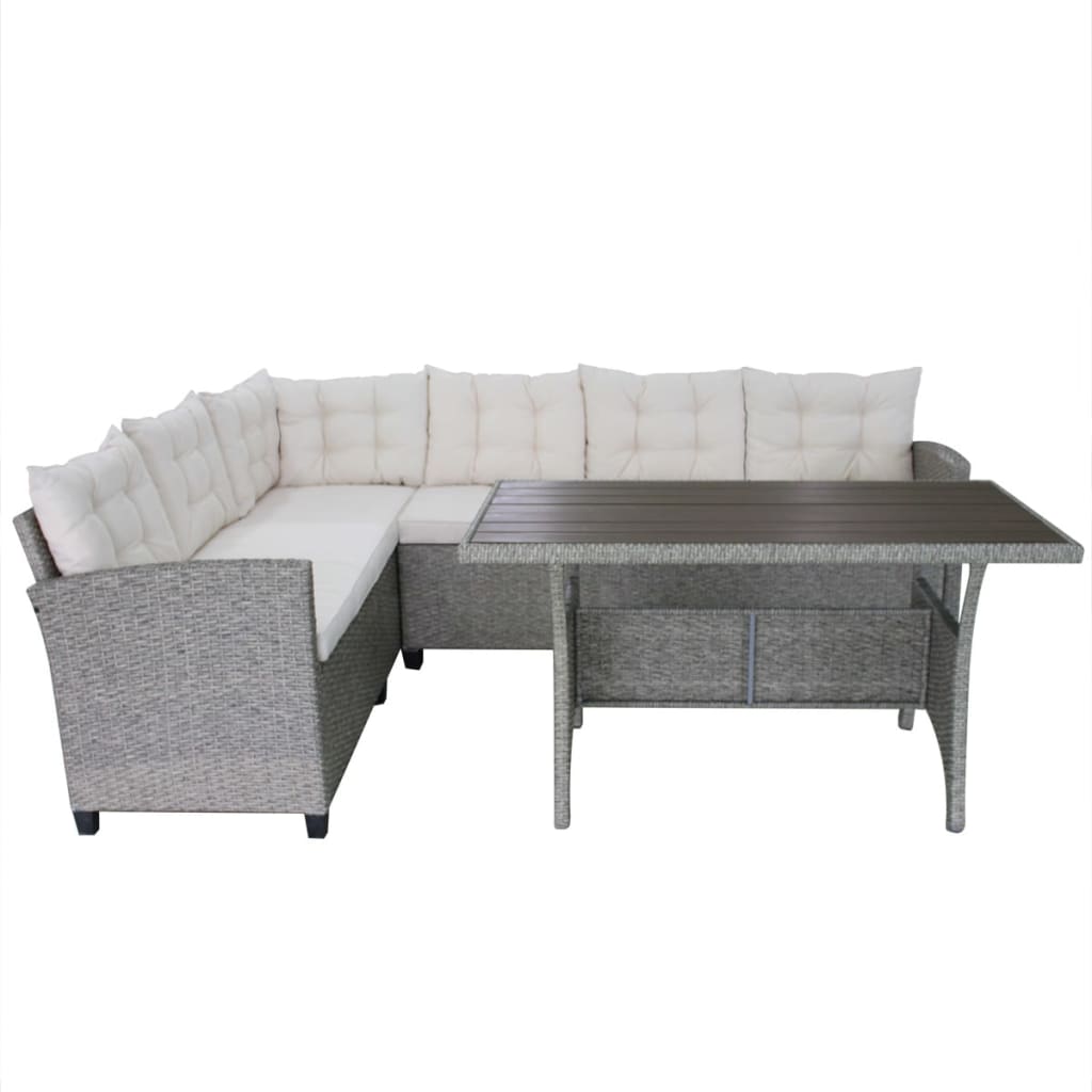 vidaXL 3-tlg. Garten-Lounge-Set mit Auflagen Poly Rattan Grau