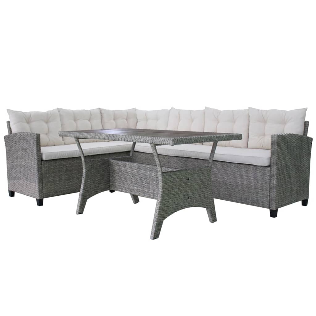 vidaXL 3-tlg. Garten-Lounge-Set mit Auflagen Poly Rattan Grau