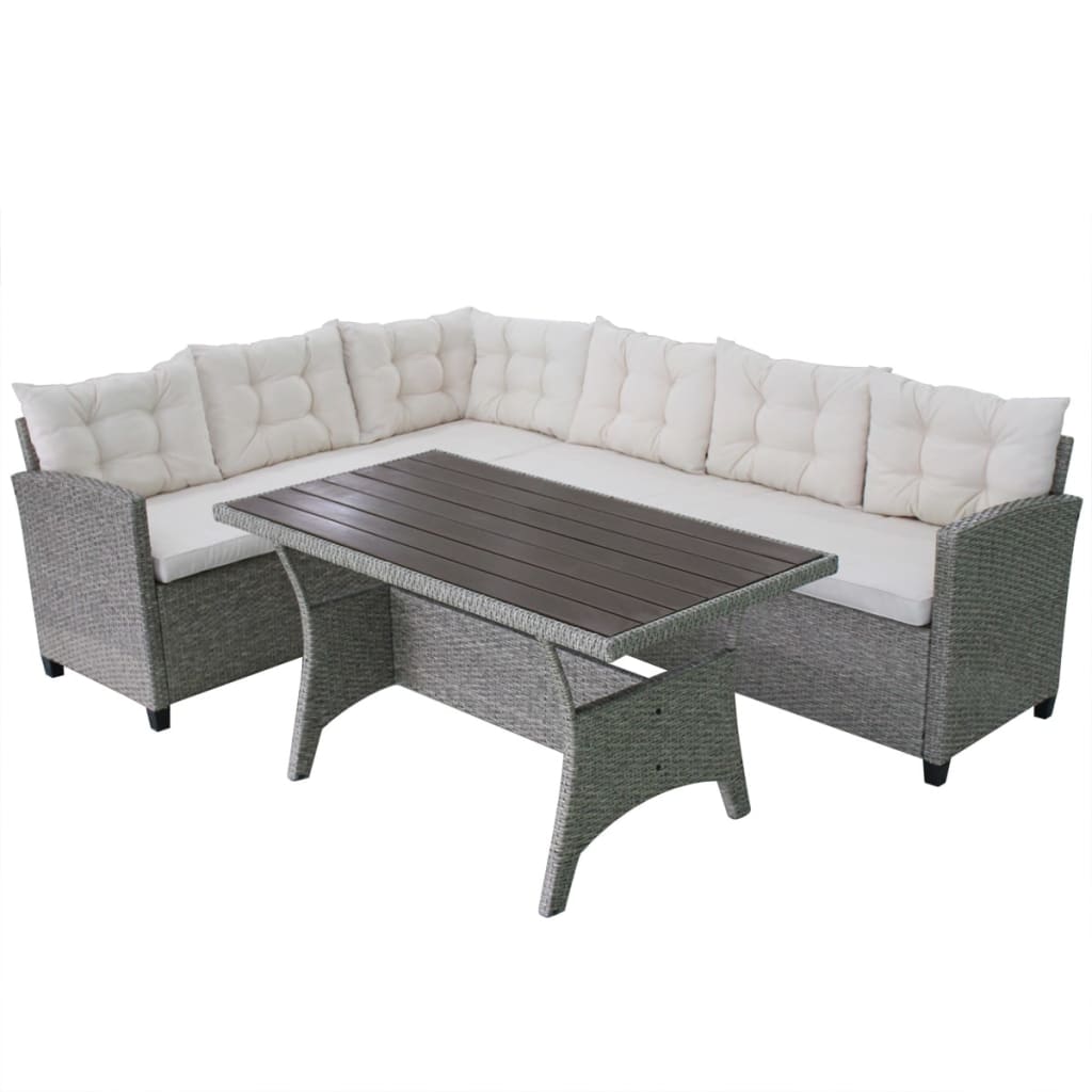 vidaXL 3-tlg. Garten-Lounge-Set mit Auflagen Poly Rattan Grau