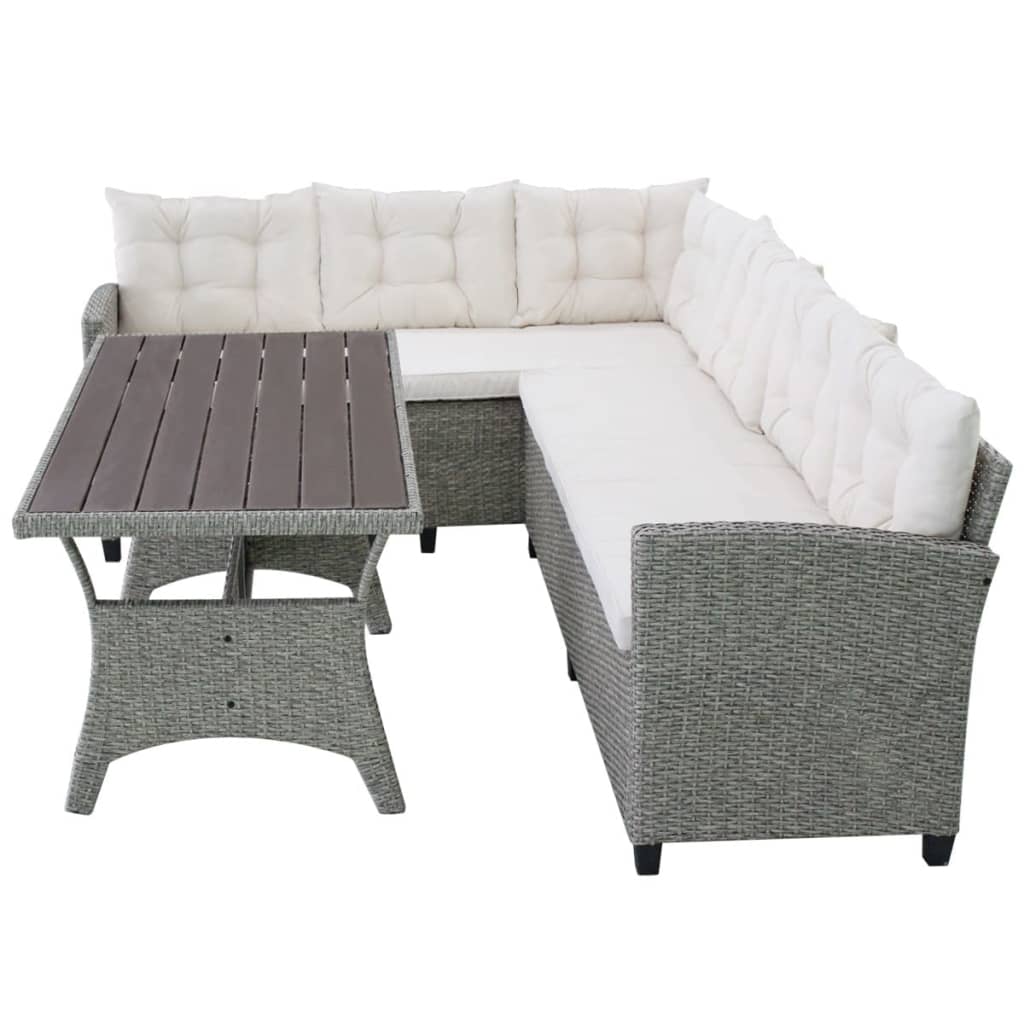 vidaXL 3-tlg. Garten-Lounge-Set mit Auflagen Poly Rattan Grau
