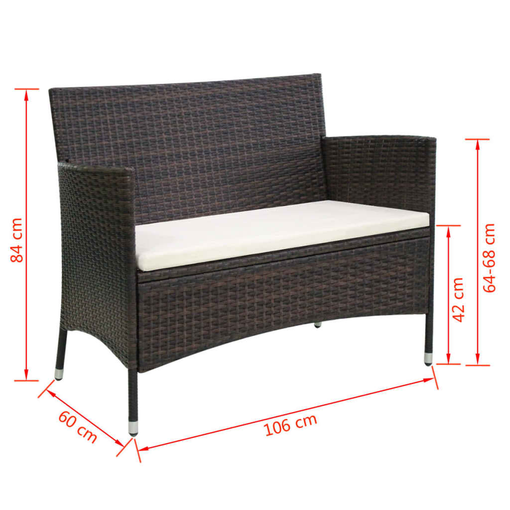 vidaXL Gartenbank 106 cm Poly Rattan Braun