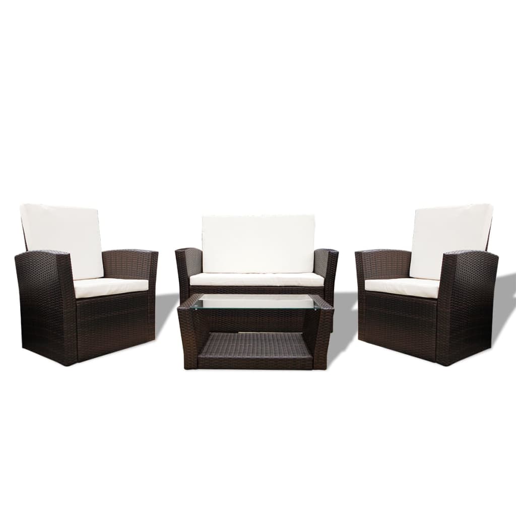 vidaXL 4-tlg. Garten-Lounge-Set mit Kissen Poly Rattan Braun