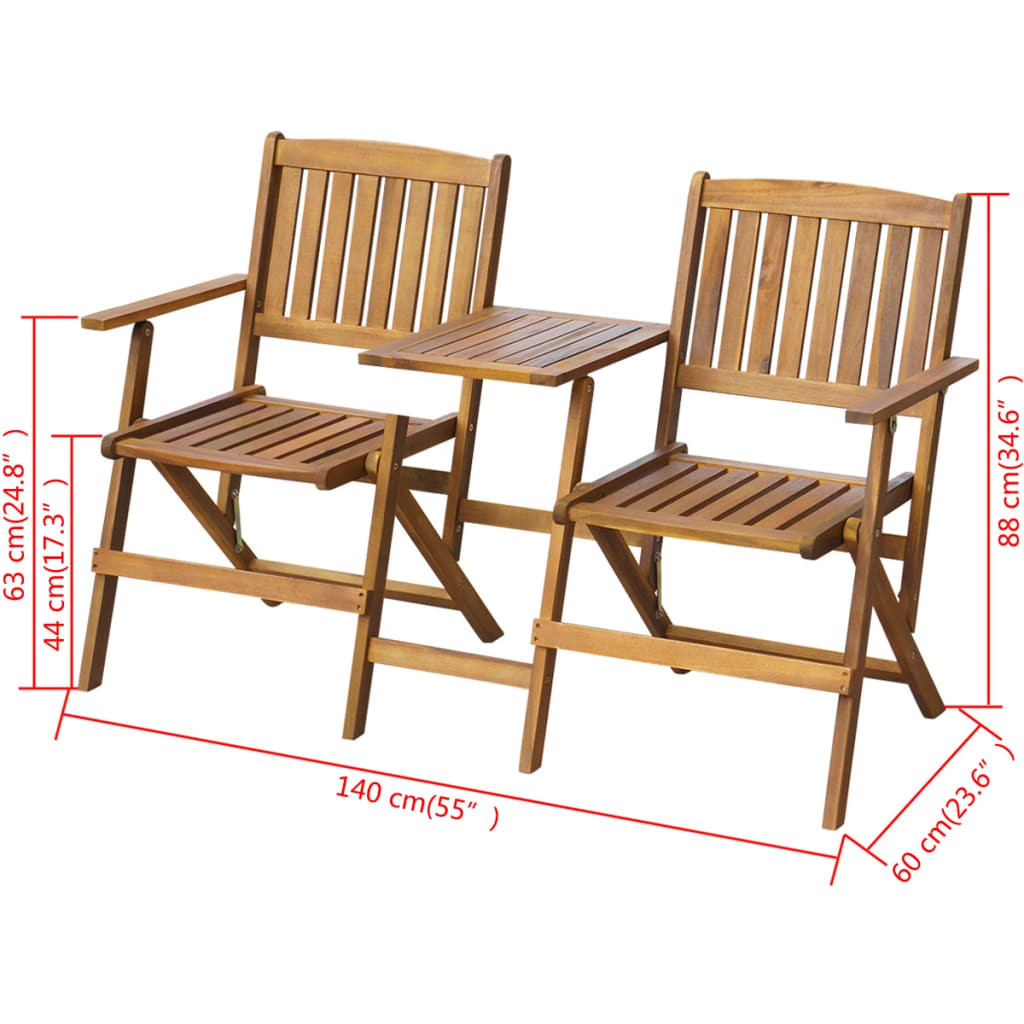 vidaXL Gartenbank Klappbar mit Teetisch 140 cm Massivholz Akazie