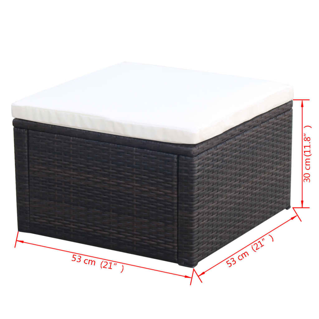 vidaXL Hocker mit Kissen Poly Rattan 53×53×30 cm Braun