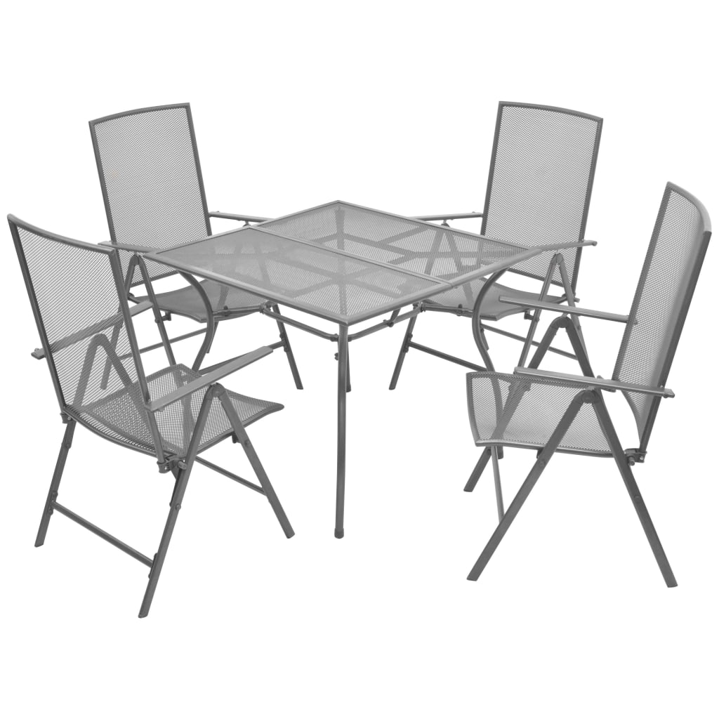 vidaXL 5-tlg. Garten-Essgruppe mit Klappstühlen Stahl Anthrazit