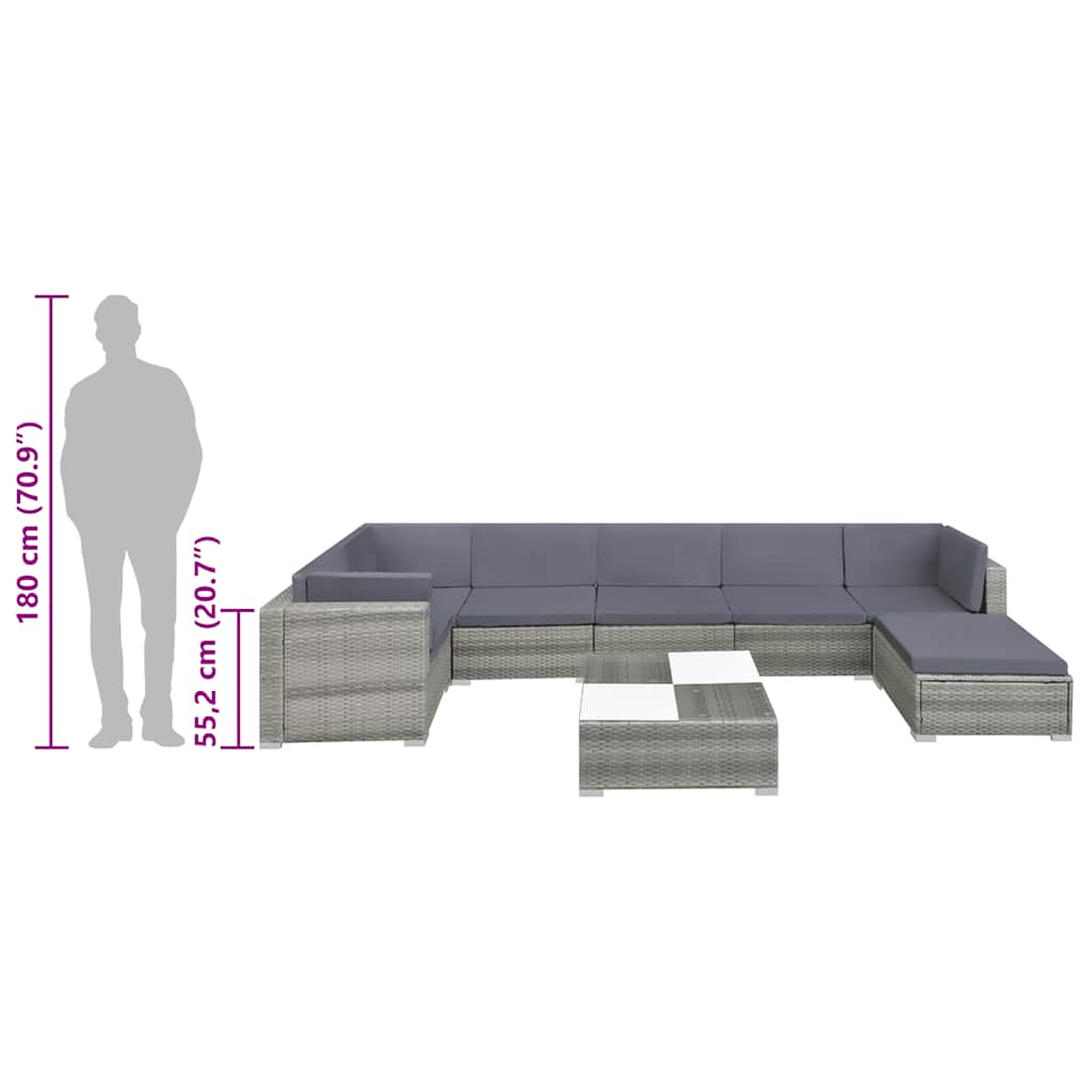 vidaXL 8-tlg. Garten-Lounge-Set mit Auflagen Poly Rattan Grau