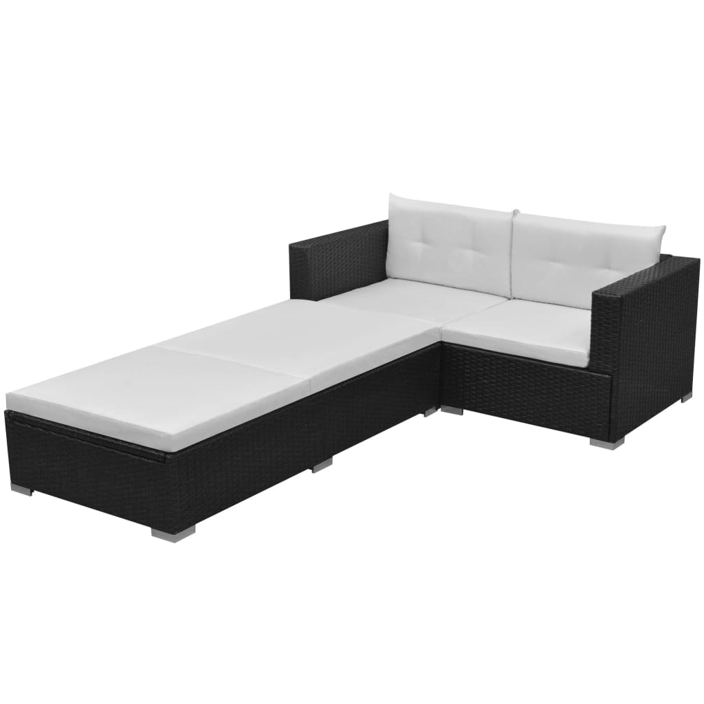 vidaXL 3-tlg. Garten-Lounge-Set mit Auflagen Poly Rattan Grau