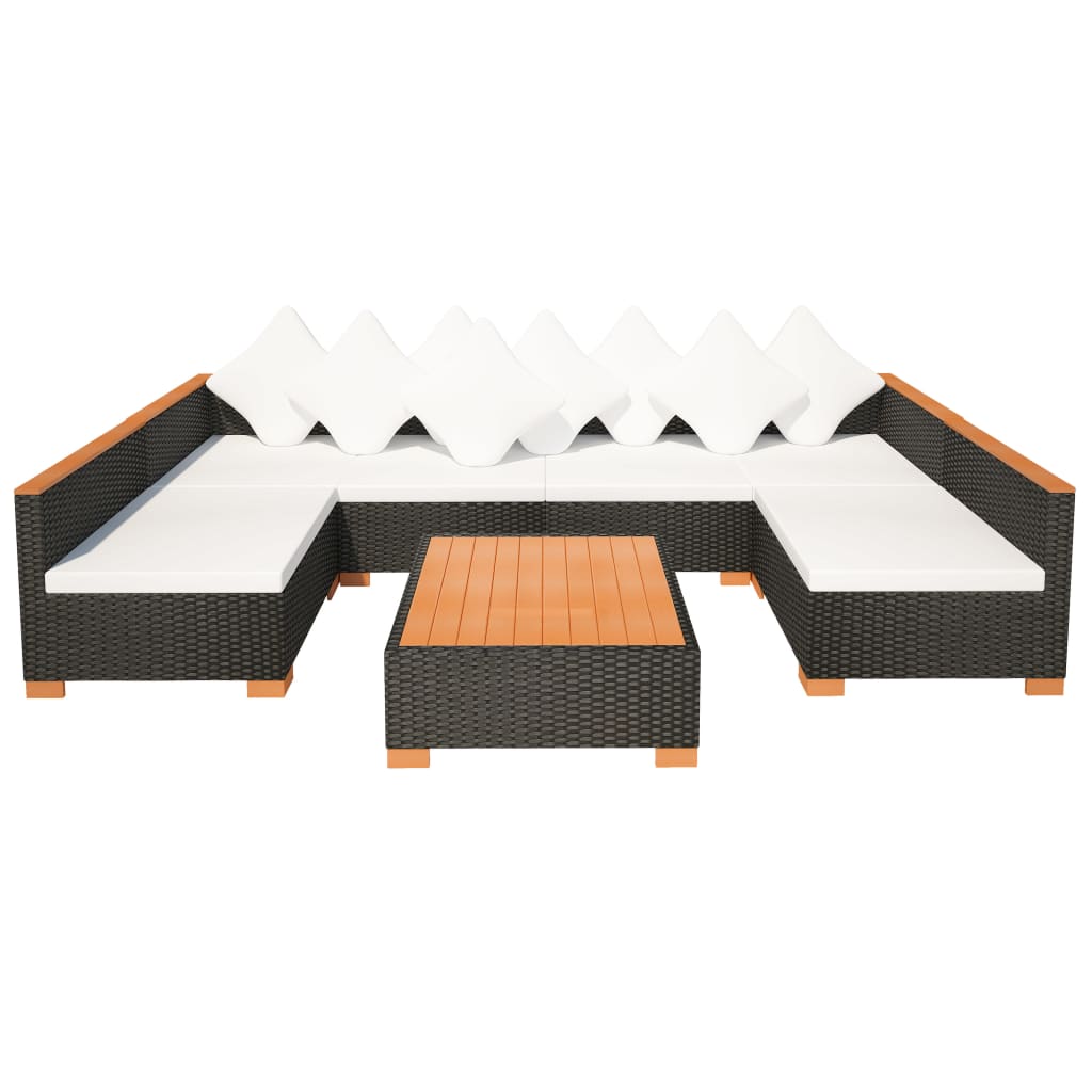 vidaXL 7-tlg. Garten-Lounge-Set mit Auflagen Poly Rattan Schwarz