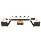vidaXL 9-tlg. Garten-Lounge-Set mit Auflagen Poly Rattan Schwarz