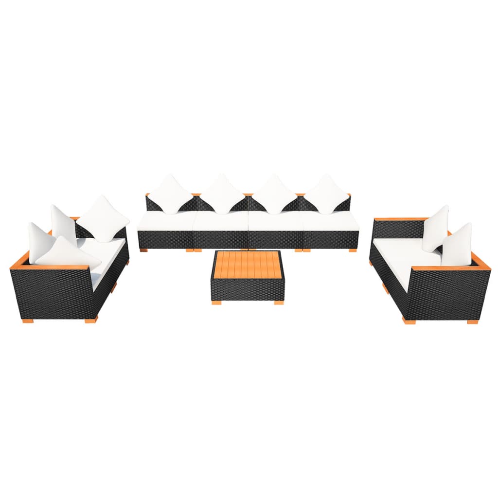vidaXL 9-tlg. Garten-Lounge-Set mit Auflagen Poly Rattan Schwarz