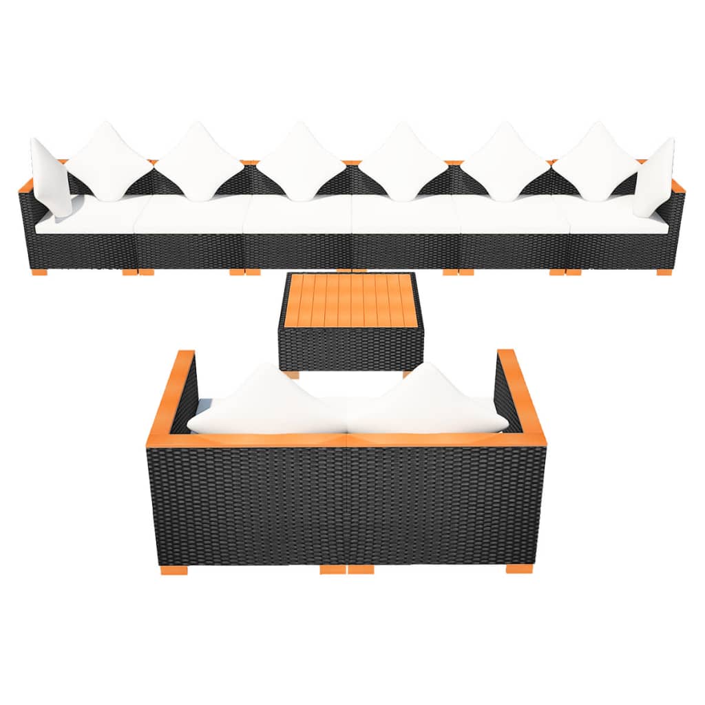 vidaXL 9-tlg. Garten-Lounge-Set mit Auflagen Poly Rattan Schwarz