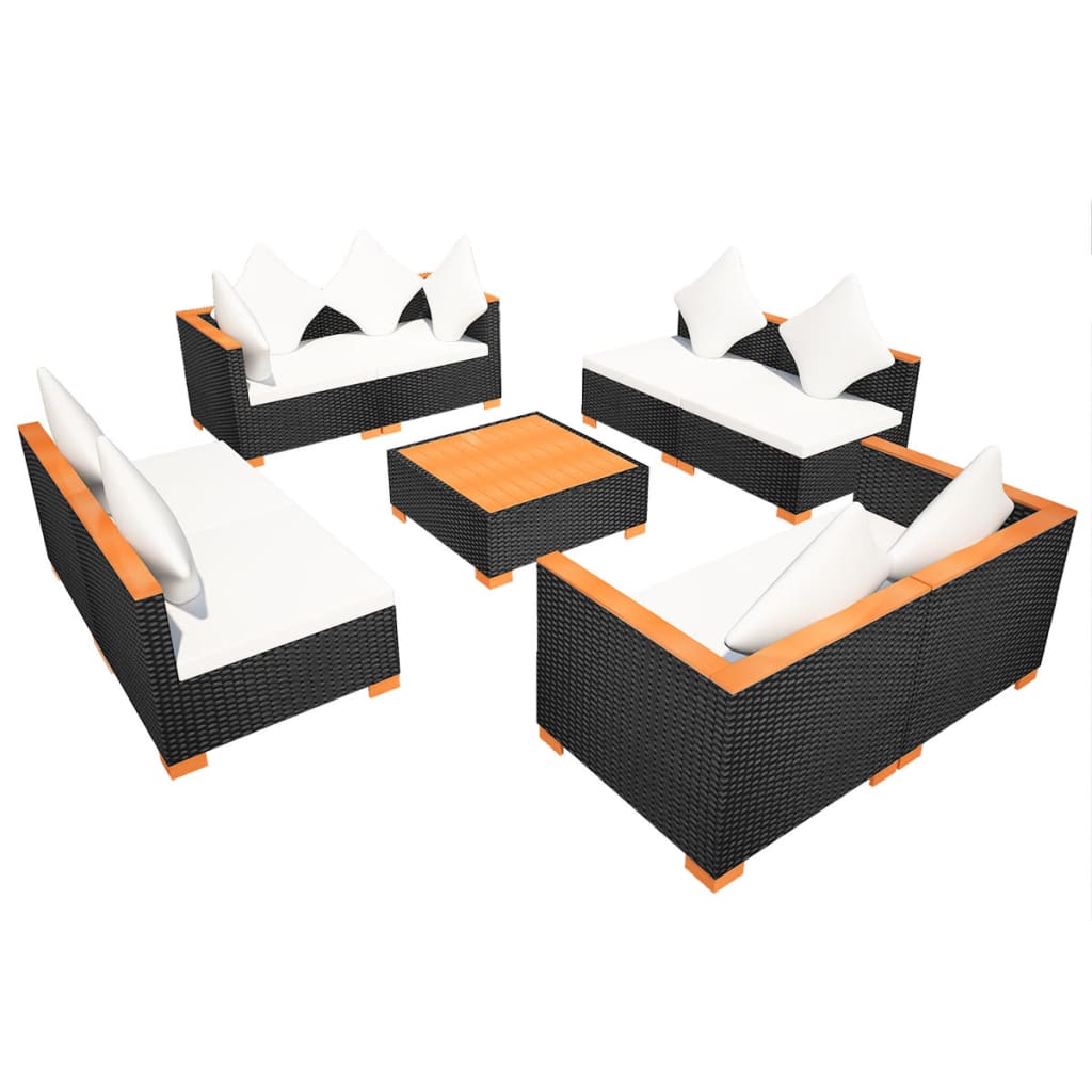 vidaXL 9-tlg. Garten-Lounge-Set mit Auflagen Poly Rattan Schwarz