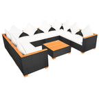 vidaXL 9-tlg. Garten-Lounge-Set mit Auflagen Poly Rattan Schwarz