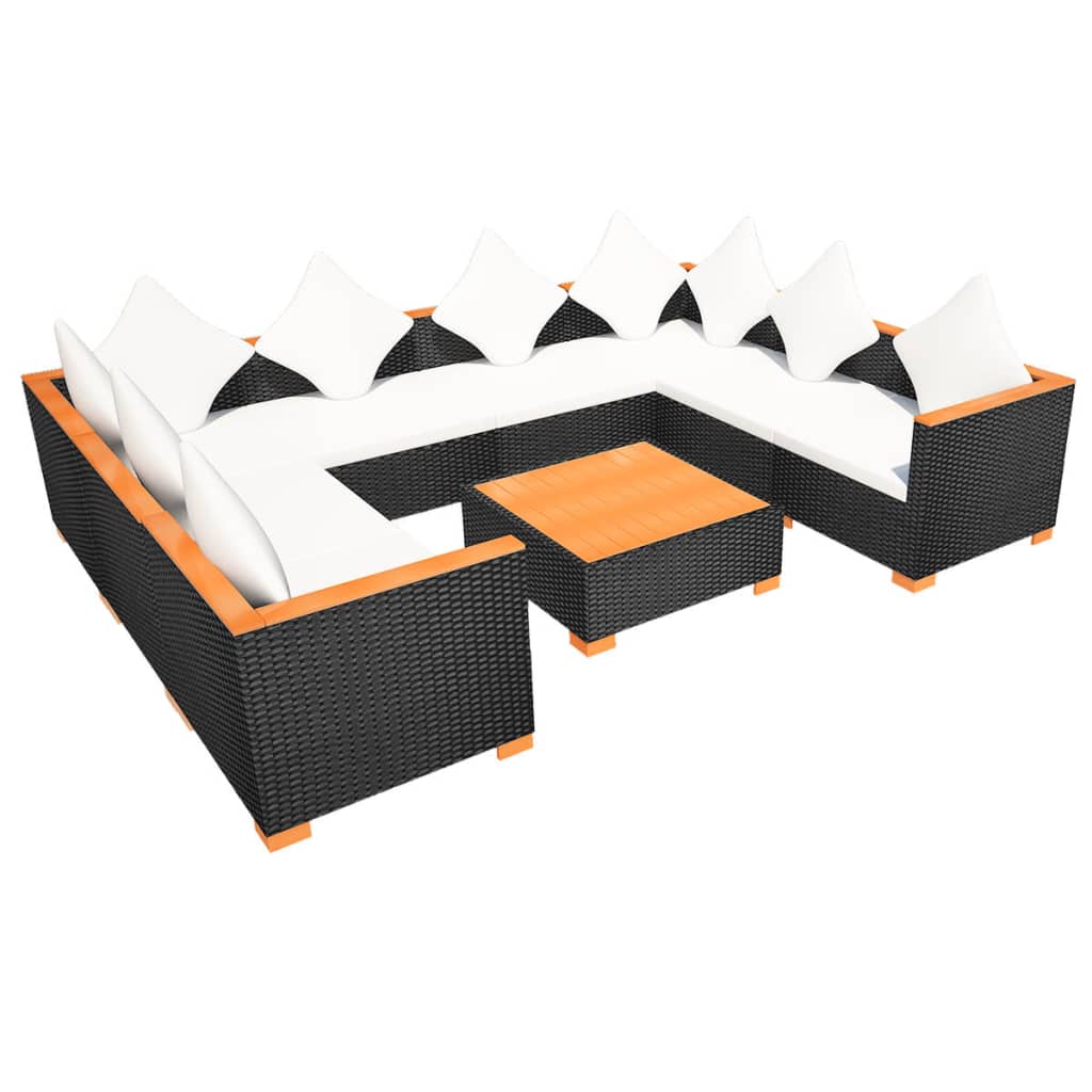 vidaXL 9-tlg. Garten-Lounge-Set mit Auflagen Poly Rattan Schwarz