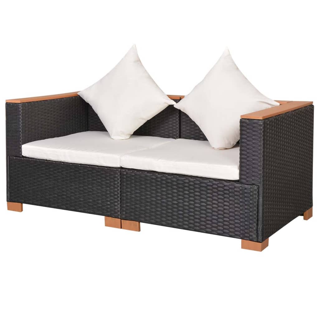 vidaXL Gartensofa Poly Rattan Schwarz