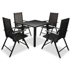 vidaXL 5-tlg. Garten-Essgruppe mit Klappstühlen Aluminium Schwarz