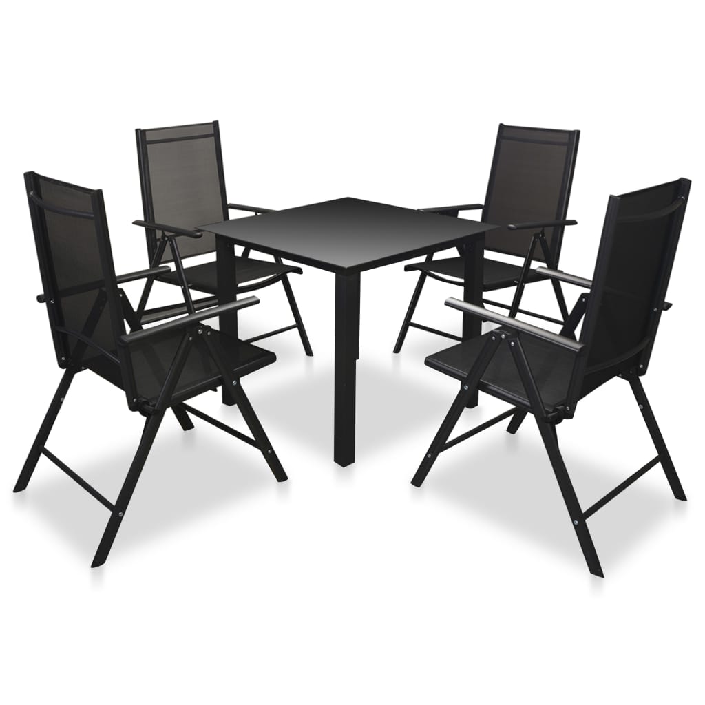vidaXL 5-tlg. Garten-Essgruppe mit Klappstühlen Aluminium Schwarz