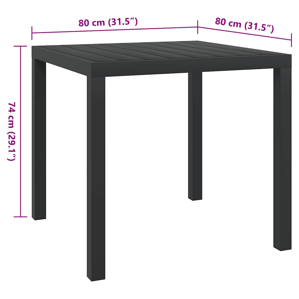 vidaXL Gartentisch Schwarz 80x80x74 cm Aluminium und WPC