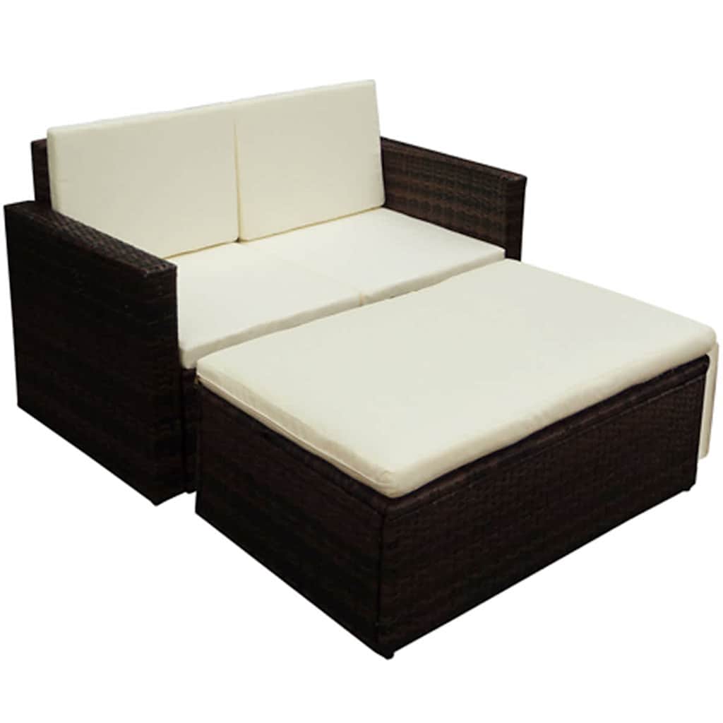 vidaXL 2-tlg. Garten-Lounge-Set mit Kissen Poly Rattan Braun