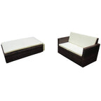 vidaXL 2-tlg. Garten-Lounge-Set mit Kissen Poly Rattan Braun