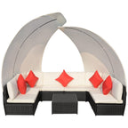vidaXL 9-tlg. Garten-Lounge-Set mit Sonnendächern Poly Rattan Schwarz