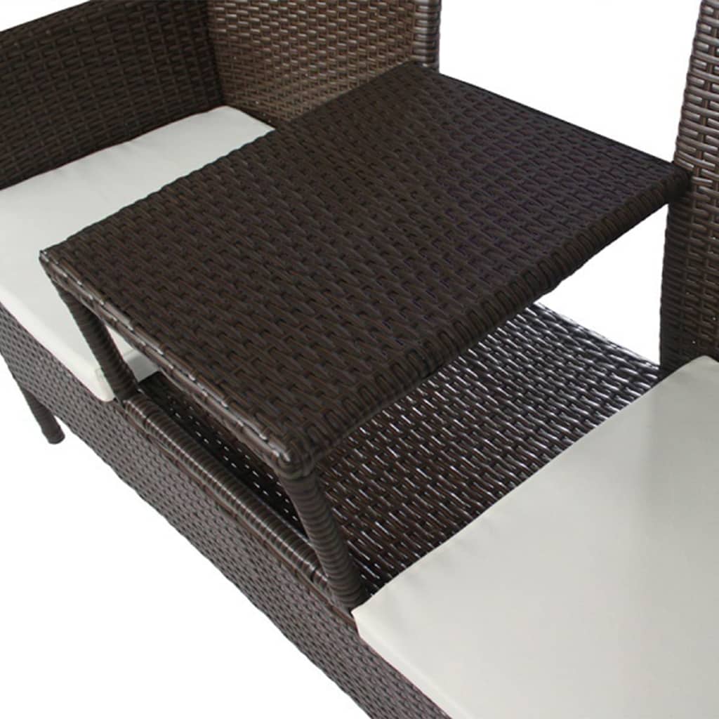 vidaXL Gartensofa 2-Sitzer mit Teetisch Poly Rattan Braun