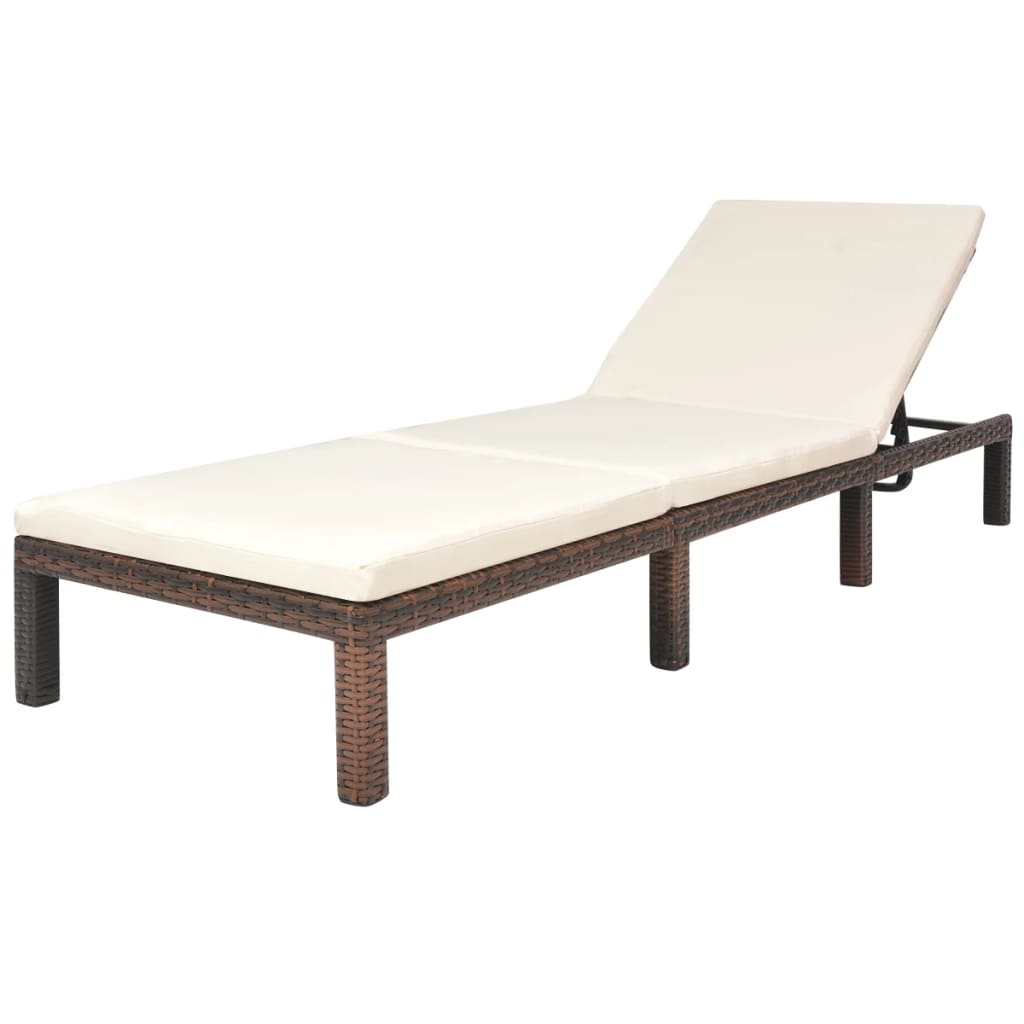 vidaXL Sonnenliege mit Auflage Poly Rattan Braun