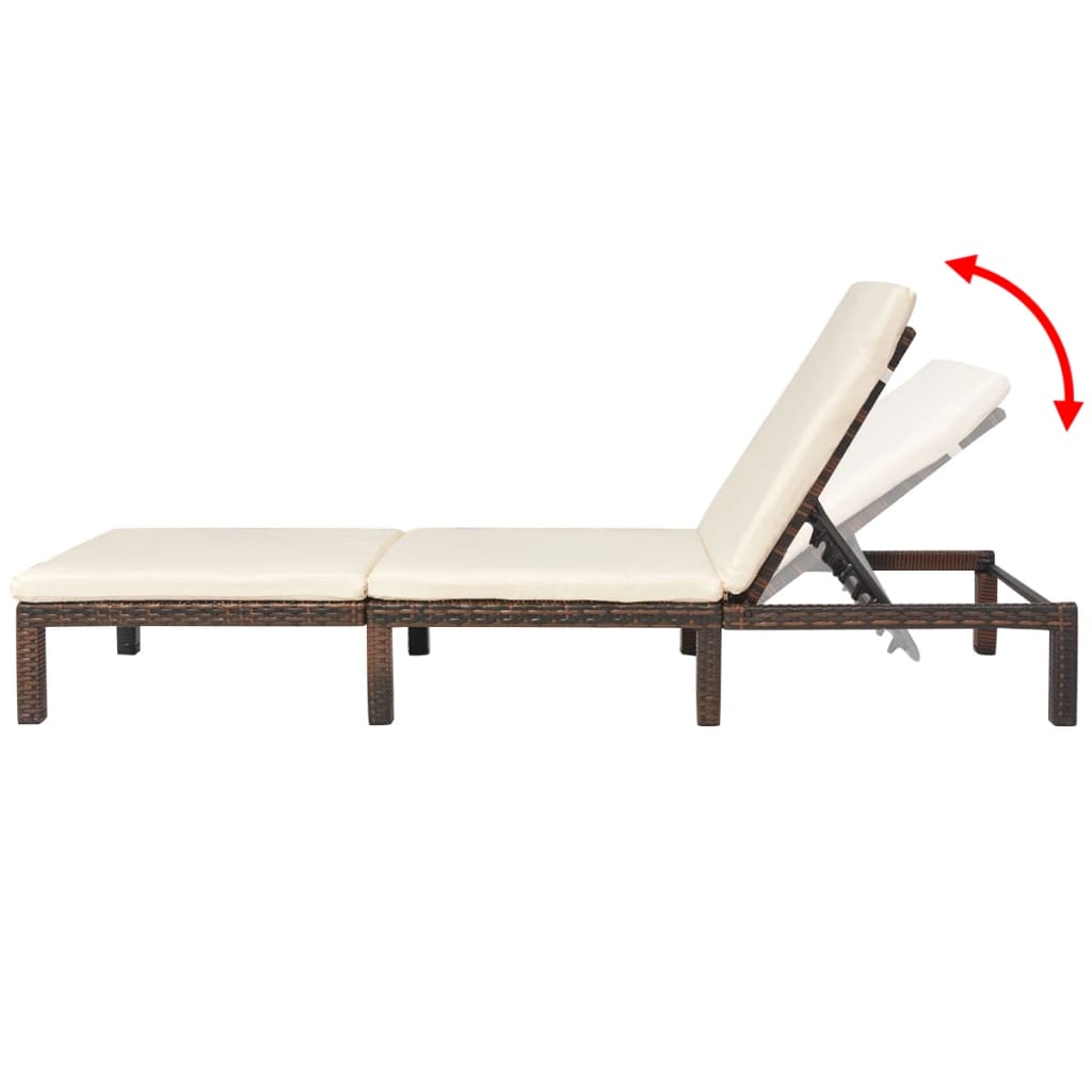 vidaXL Sonnenliege mit Auflage Poly Rattan Braun