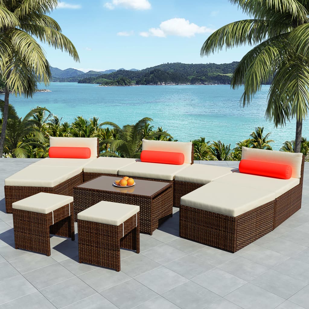 vidaXL 10-tlg. Garten-Lounge-Set mit Auflagen Poly Rattan Grau